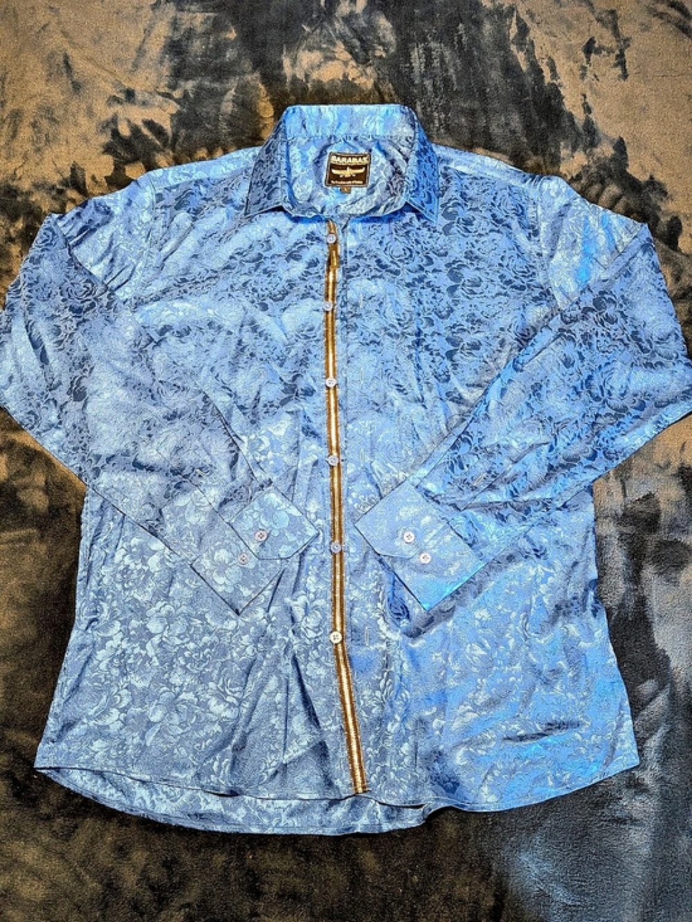 Barabas Floral Zip Shirt in Blue Large Like New
